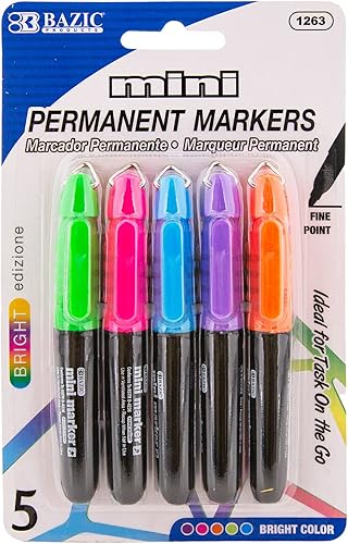 BAZIC - Rotulador permanente de punta fina, mini marcadores de colores surtidos, colorear sobre plástico, madera, metal, vidrio, piedra, para