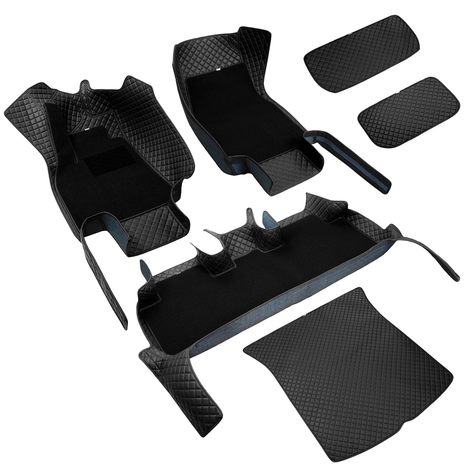 FREESOO for Tesla Model Y Floor Mats Set 9pcs - All Weather Leather Floor Mats with Removable Car Floor Mats Carpets for Tesla Model Y 2020-2024 2025 5-Seater Custom Fit Trunk Mats Cargo Liners, Black