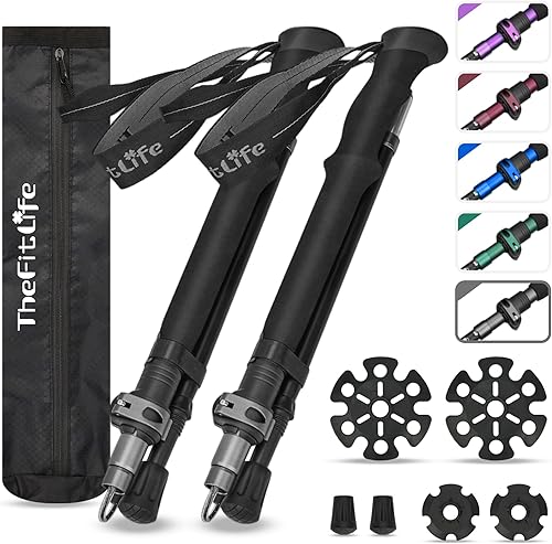 Miniatura 1 de TheFitLife Collapsible Trekking Poles for Hiking Lightweight Folding Walking Sticks for Men and Women with Extra-Long Foam Handle and Metal Flip
