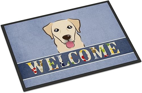 Miniatura 124 de Caroline's Treasures BB1449JMAT - Tapete de bienvenida de carlino negro, 24 x 36 pulgadas, tapete azul para puerta delantera, para interiores