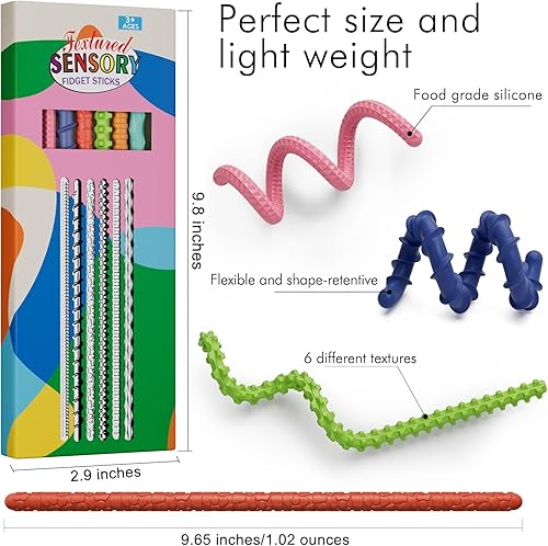 Miniatura 6 de Juguetes sensoriales antiestrés para niños y adultos, 6 unidades de palos flexibles para aliviar el estrés y la ansiedad autista, TDAH, calma,