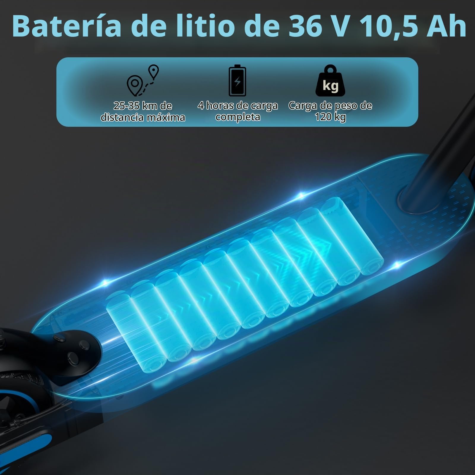 EGGKING Patinete Electrico Adultos, Potencia Nominal 500W, Autonomía 35 Km, App Control, 25Km/h, 10.5Ah Batería, 10" Neumático, Luces LED Delanteras/Traseras, 3 Modos De Elocidad