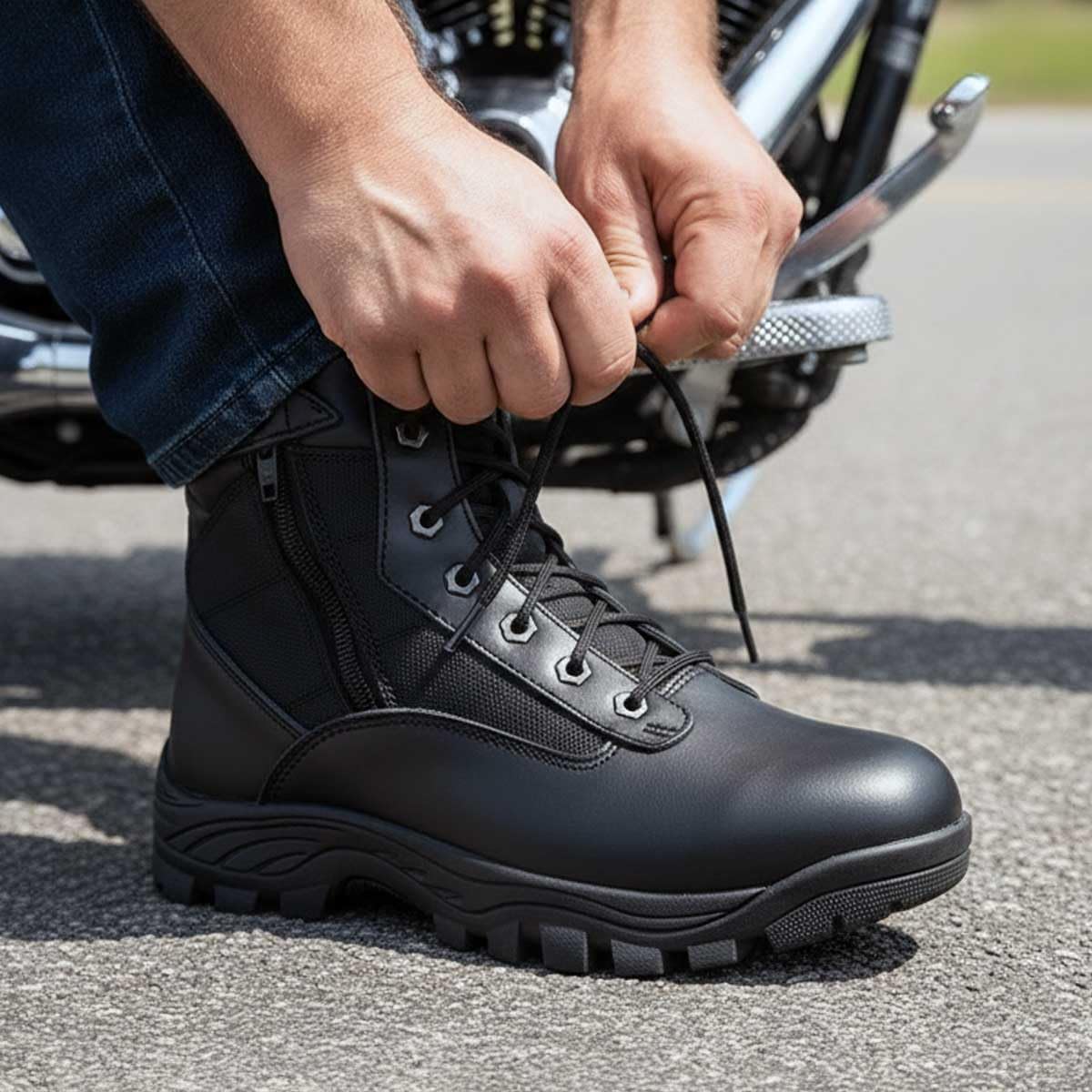 Milwaukee Leather Men's 6-inch Black Leather Swat Style-Tactical Lace-Up Biker Boots w/Side Zippers MBM9011-7.5