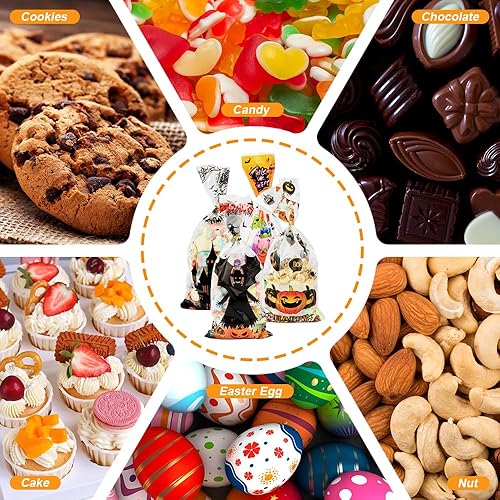 Miniatura 12 de Bolsas de regalo de Acción de Gracias, 100 bolsas de celofán de otoño, de plástico, hojas de arce de otoño, calabaza, dulces, galletas, bolsas