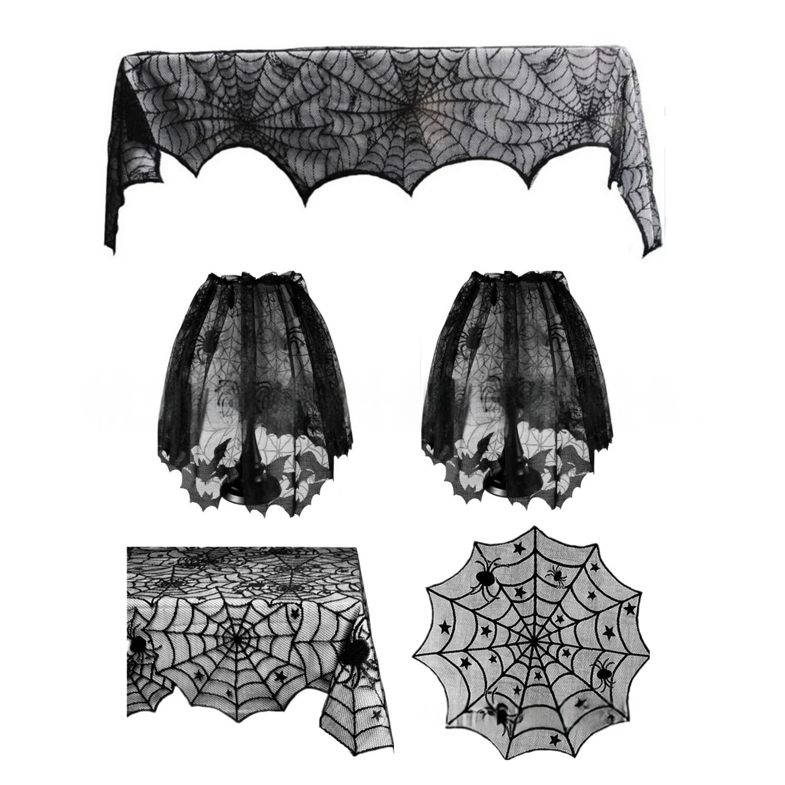 FOLODA Halloween Decoration Table Runner Lamp Cover Set Washable Fabric Tablecloth Lampshade for Dining Table Mantels Display Halloween Decorations
