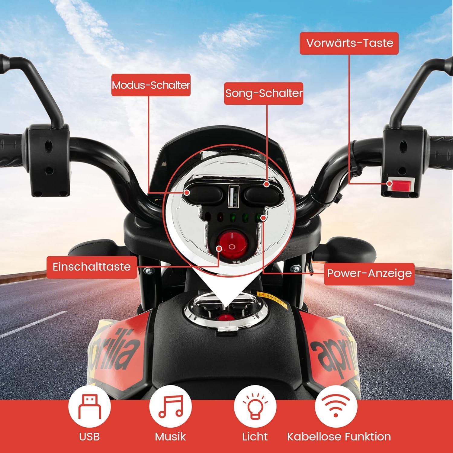 FANTASK 12V Elektromotorrad für Kinder 5,5-6 km/h, Kindermotorrad mit Stützrädern & Musik & Scheinwerfer, Gelbe und Schwarze Motorrad für Kinder von 3 bis 8 Jahren