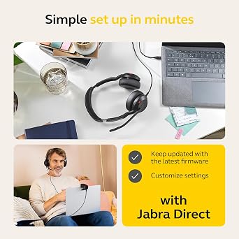 Jabra Evolve2 50 Wired Stereo Headset Air Comfort Technology, Noise-cancelling Mics, and Active Noise Cancellation - Works with all Leading UC Platforms such as Zoom and Google Meet - Black