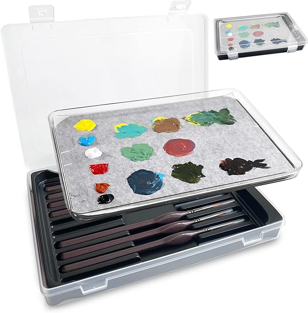 Wet Palette. Stay-Wet Palette for Acrylic Painting, Brush Holders, and Dry Acrylic Paint Palettes. 50 Special Palette Papers and 2 Grey Sponges Pigment Palette Model Paint