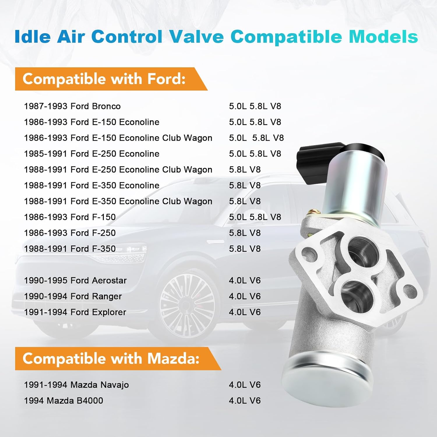 Idle Air Control Valve fit for 1986-1993 Ford F-150 F-250 F-350, Bronco Aerostar Ranger Explorer E-150 E-250 E-350 Econoline 1985 1986 1987 1988 1989 1990 1991 1992 1993 1994 1995, AC23