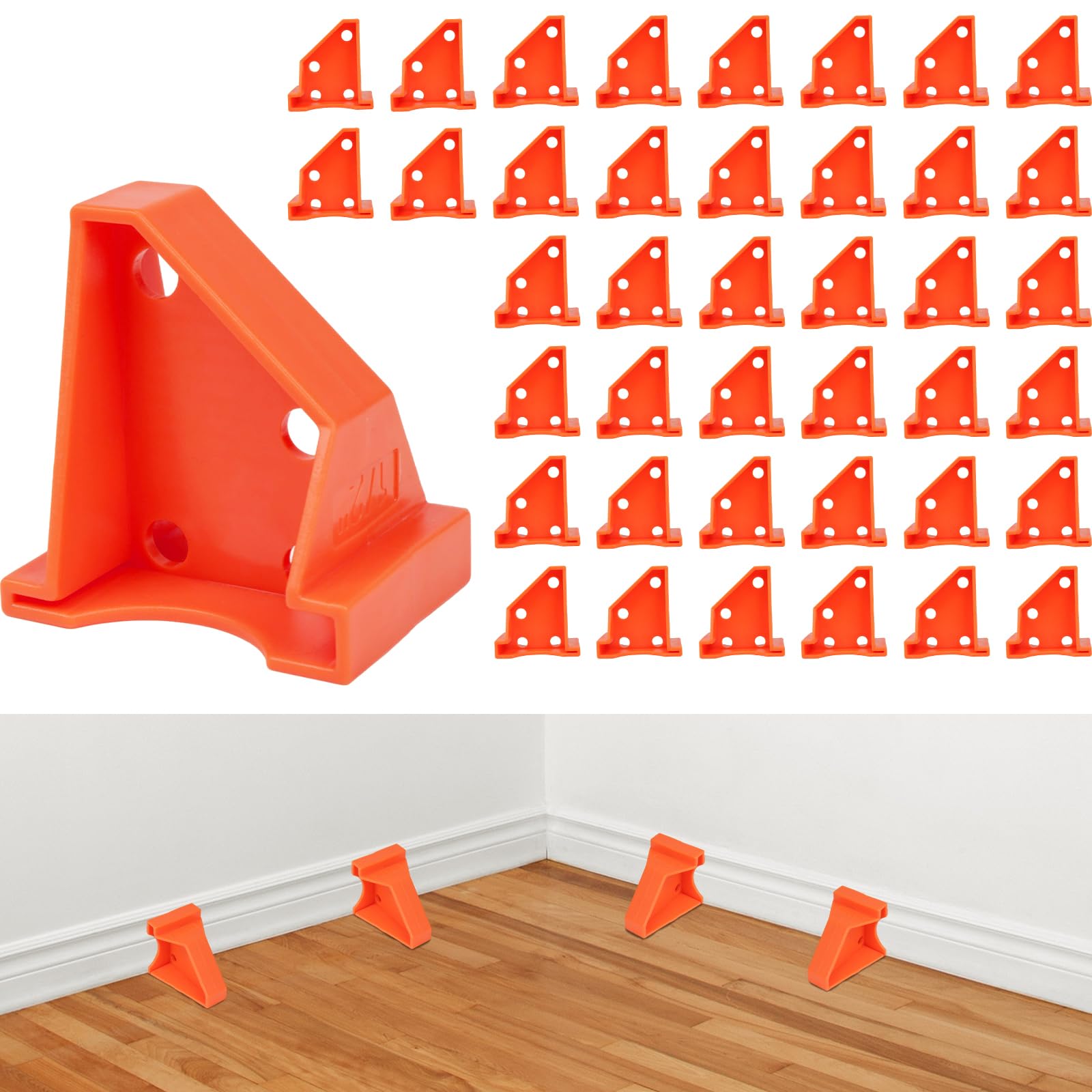 LOMGDOVC 40Pcs Laminate Flooring Spacers, 1/4" & 1/2" Gaps, Durable Reusable Easy to Use Laminate Flooring Tools Kit for Vinyl Plank Hardwood Floors - Orange