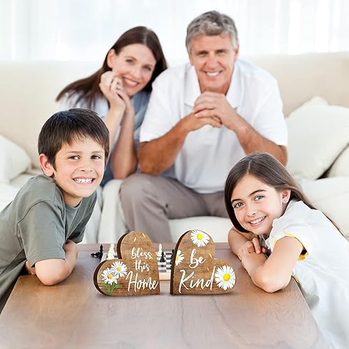 Miniatura 5 de Jetec 2 letreros de madera rústica para el hogar, casa de campo, con forma de corazón, centro de mesa, decoración del día de San Valentín para el