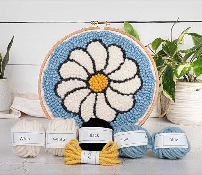 String of the Art Daisy Mini Punch Needle Kit - Includes Punch Needle Tool, 100% Wool Yarn, 8 inch Beech Wood Hoop, and More
