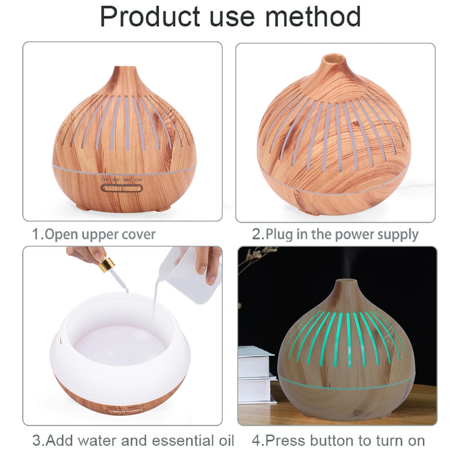 Difusor de aceites esenciales de 400 ml, apagado automático silencioso