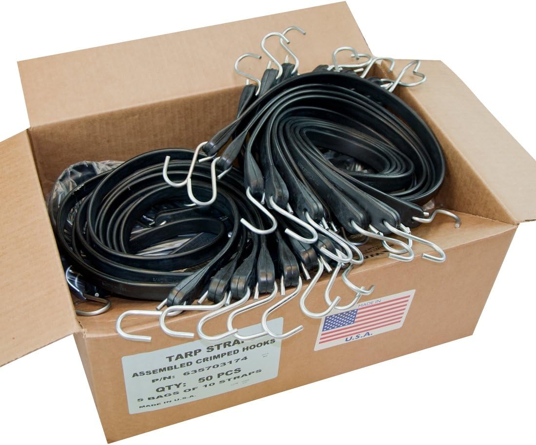 15” USA Tarp Straps with Crimped Hooks (Box of 50)