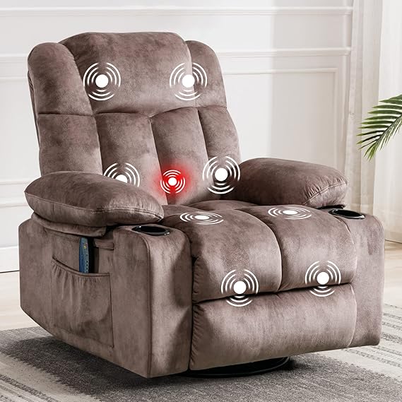 INZOY Massage Swivel Rocker Recliner with Heat and