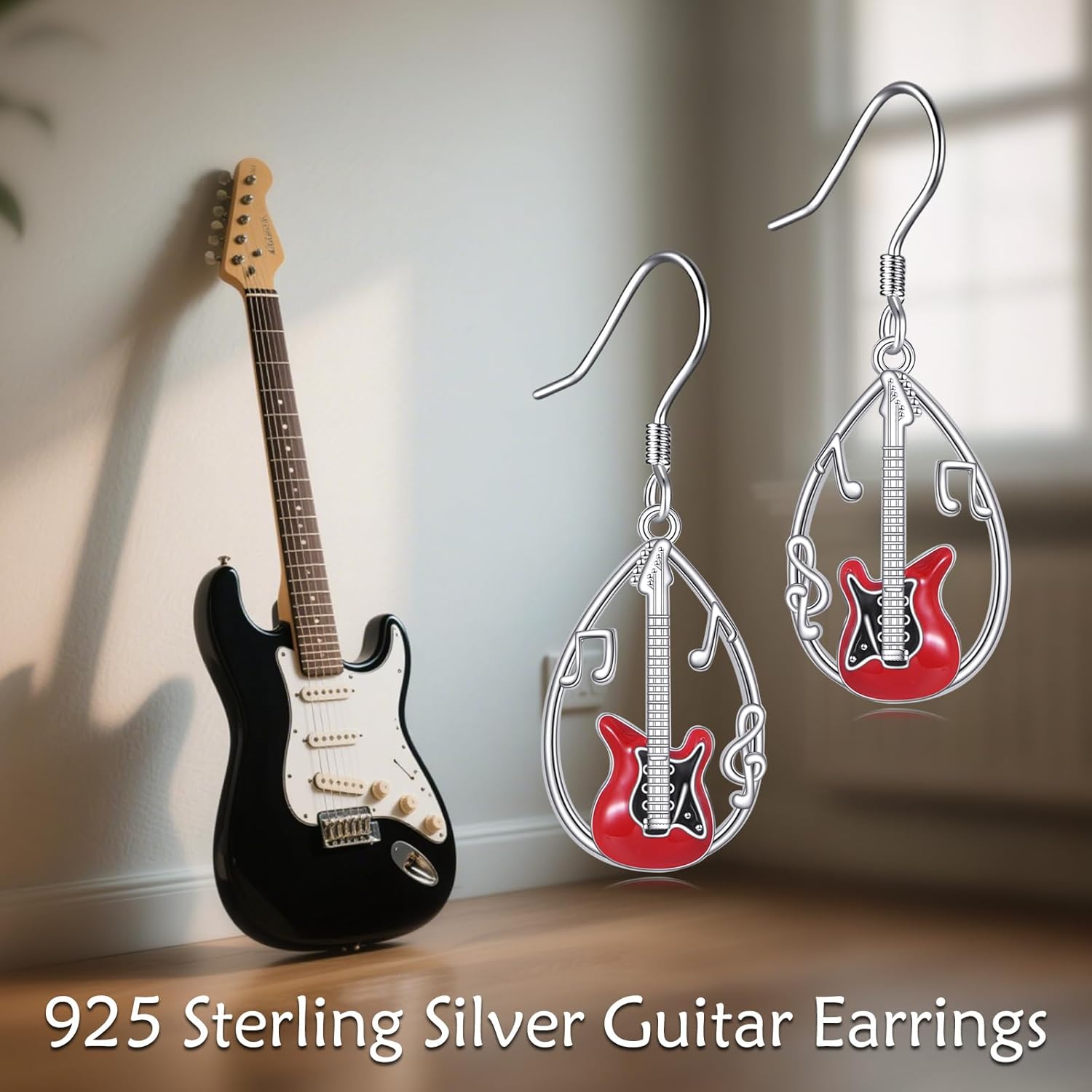 VONALA Book/Music Guitar Dangle Earrings for Women 925 Sterling Silver Book Lovers Jewelry
