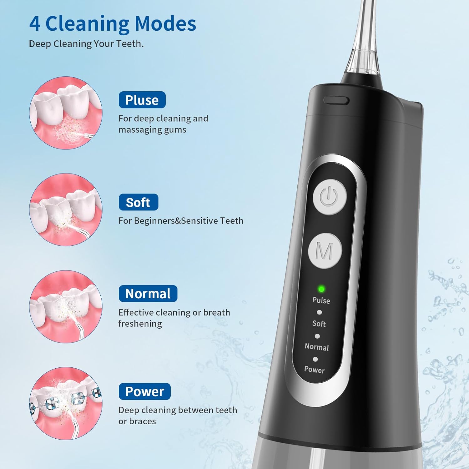 Oral Irrigator with 4 Modes, 300ml Tank, Cordless & Rechargeable, Waterproof