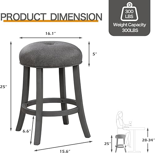 Miniatura 3 de Juego de 4 taburetes de bar de 24 pulgadas de altura de mostrador, modernos taburetes de bar sin espalda con asiento tapizado redondo grueso y patas