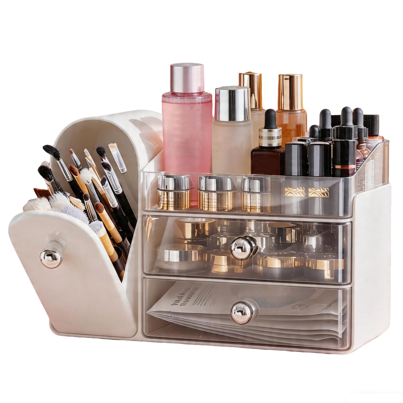�️Luckywang Makeup Organizer with Makeup Brush Holder, 2 Drawer, White — beauty deal