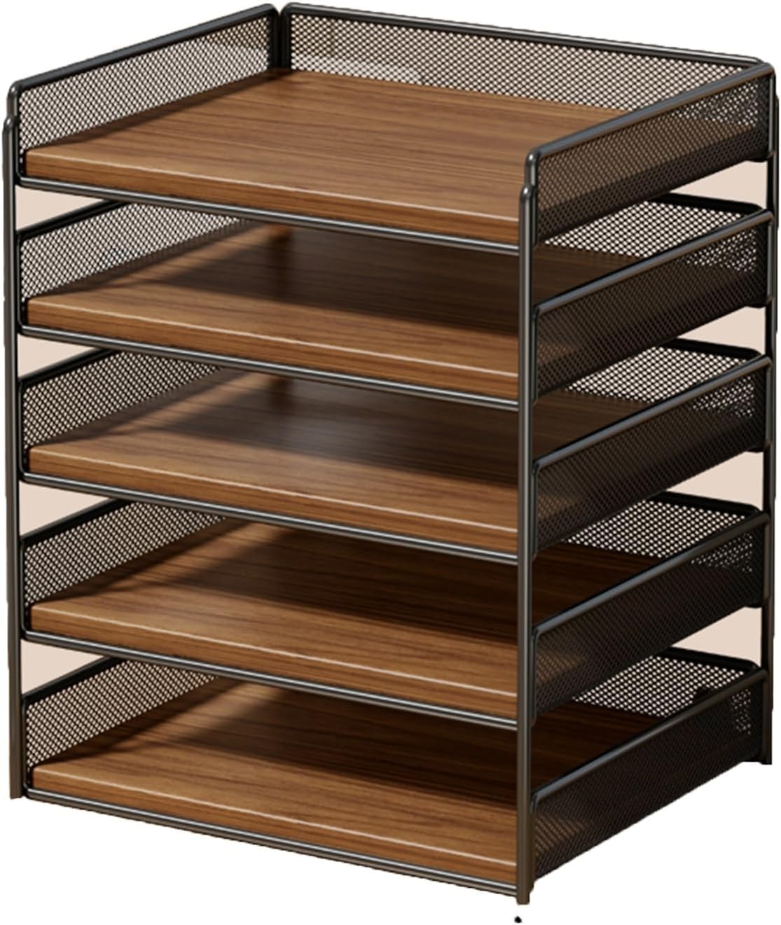 Open File Organizers - Wooden Wrought Iron Document Tray Sorter with Shelves, Desktop Sorter Holder，Cabinet Storage Box，Office Supplies(33 * 26 * 46CM)