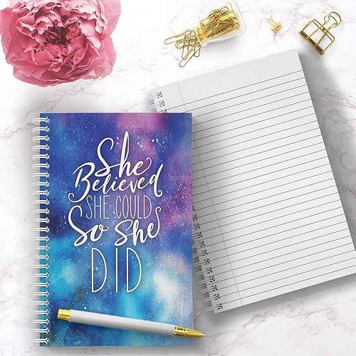Miniatura 5 de Softcover She Believed - Cuaderno motivacional en espiral de 5.5 x 8.5 pulgadas, 120 páginas a rayas universitarias, cubierta laminada brillante