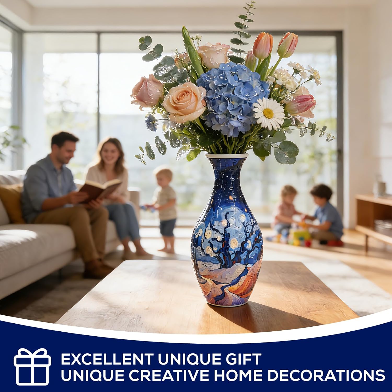 3D Puzzle Vase – 160-Piece Interlocking Plastic DIY Flower Vase, Home Decor/Stress Reliever/Floral Arrangement Art, Unique Creative Gift (Starry Sky)