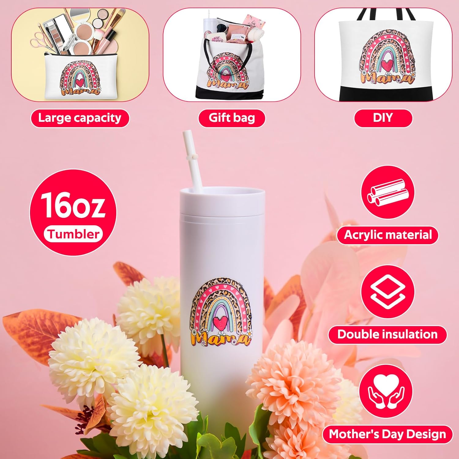 10 Pcs Birthday Gift for Mom Birthday Gifts Basket Mom from Daughter Son Women Tumbler Sunglass Sock Towel Mama Makeup Brush Tote Bag for Christmas Mother Mama Women - Image 4