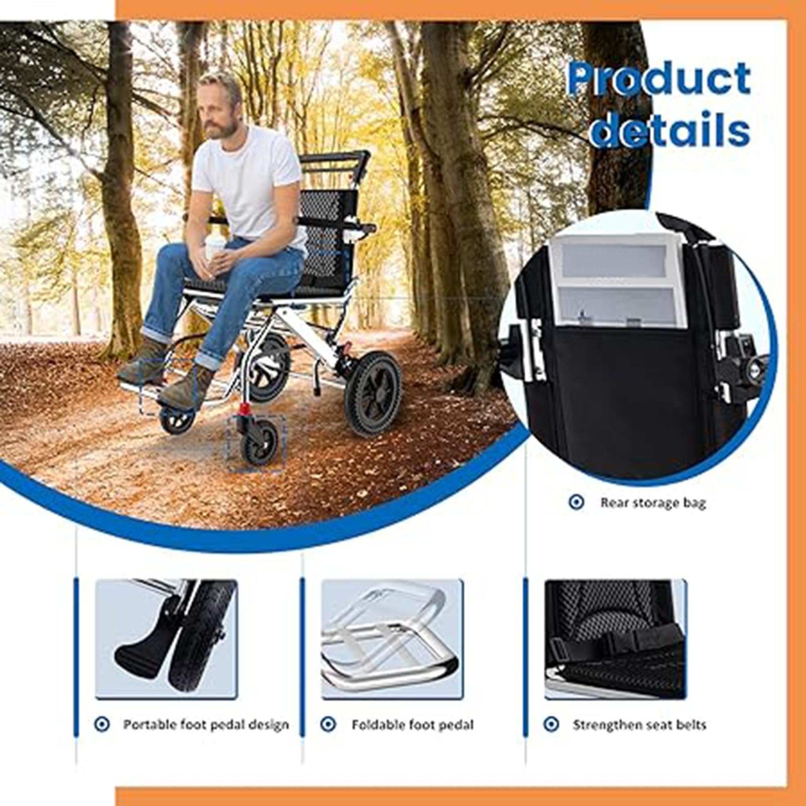 Silla De Ruedas,Silla De Ruedas Plegable Ligera Silla De Ruedas Portátil Plegable con Freno De Mano Silla De Ruedas De Aluminio para Adultos Y Personas Mayores A