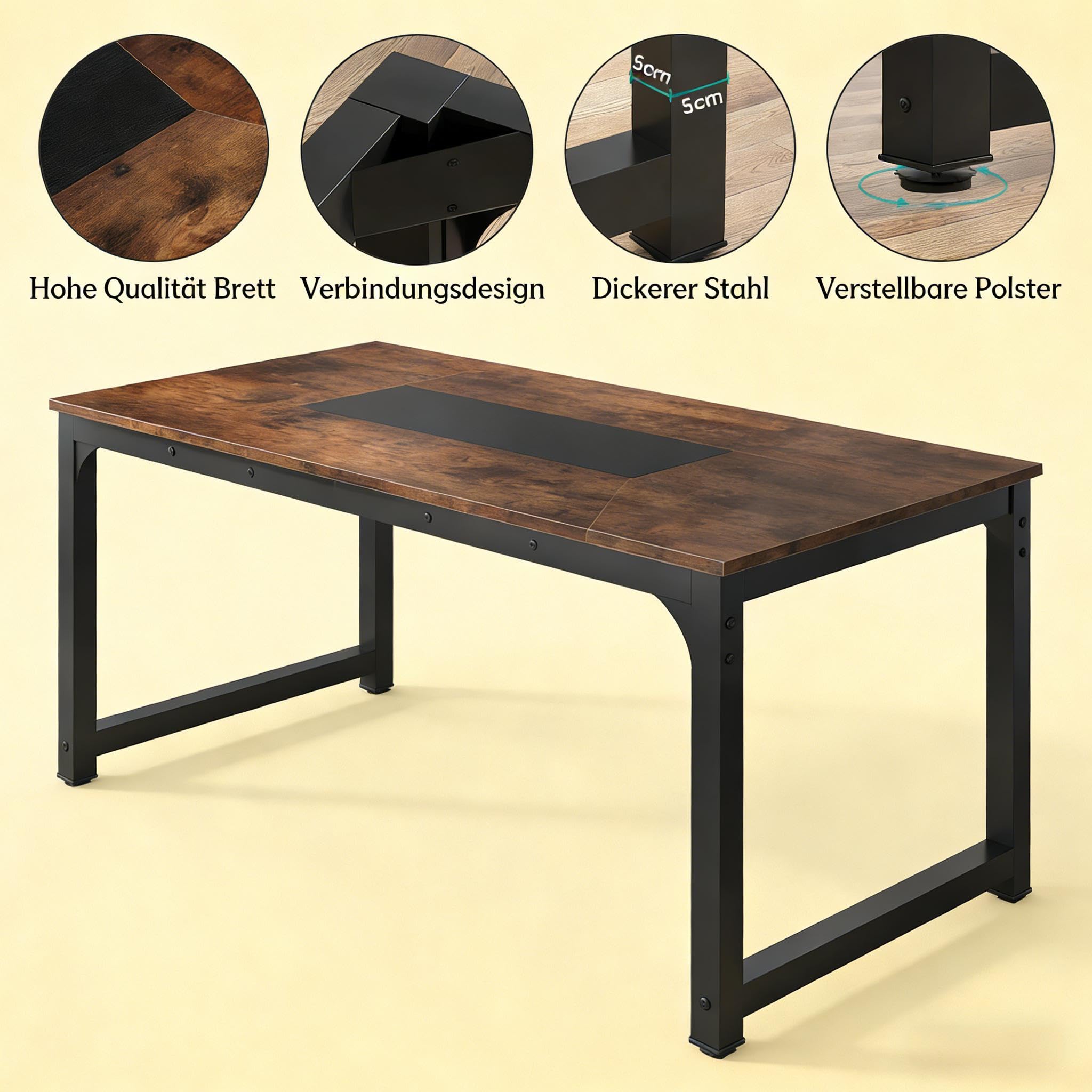 Tavolo da pranzo, 180 x 90 cm, in stile industriale, extra lungo, per 6-8 persone, tavolo da conferenza con robusta struttura in metallo e legno, marrone rustico