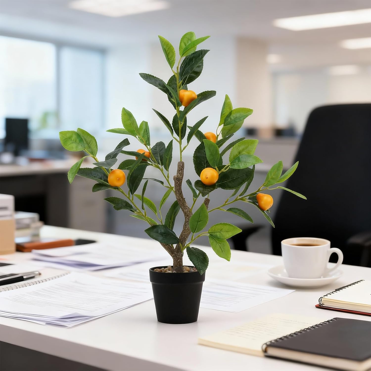 Gresorth 20" Artificial Pear Tree Fake House Green Plant with Fruits Decoration Pot Big Realistic Leaves for Home Table Office Garden Indoor Outdoor