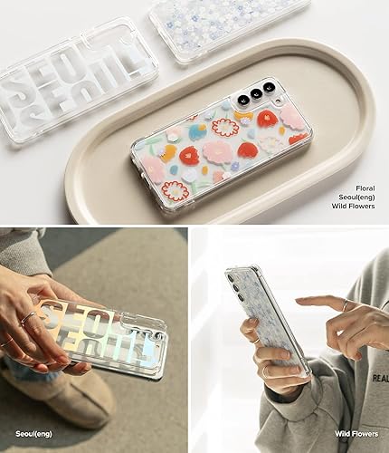 Miniatura 7 de Ringke Fusion Design - Funda compatible con Samsung Galaxy S22 5G (2022), parte trasera dura transparente con flores, diseño para niñas y mujeres, a