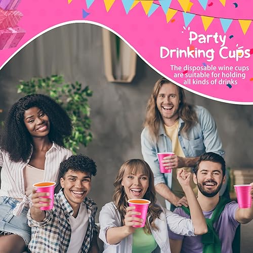 Miniatura 3 de Zubebe 200 vasos de plástico de 12 onzas para fiestas, resistentes, desechables, con líneas para fiesta de cumpleaños, campamento, barbacoas,