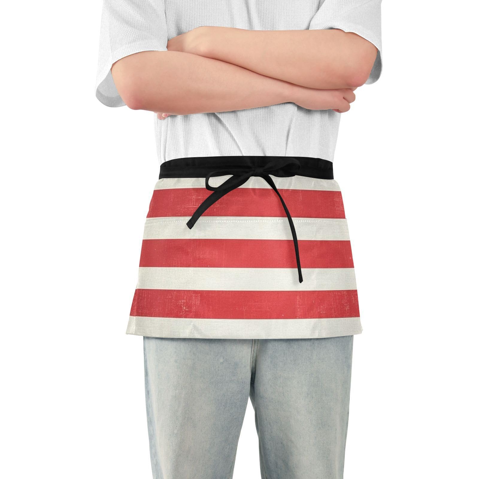 FASHON&FASCIN Server Apron with Pockets Waist Aprons Half Waitress Apron Striped Design for Gardening Restaurant,Multi27