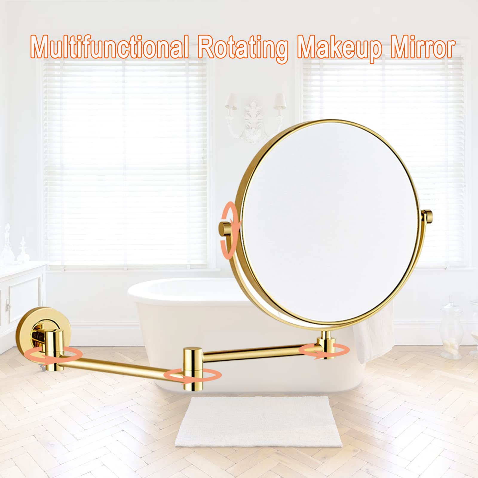 Espejo Maquillaje, 360 Rotación Espejo Aumento Pared Espejo Extensible Baño Espejo Cosmetico Doble Cara Espejo Ducha 8 Pulgadas Espejo de Afeitar Redondo, Fácil de Instalar