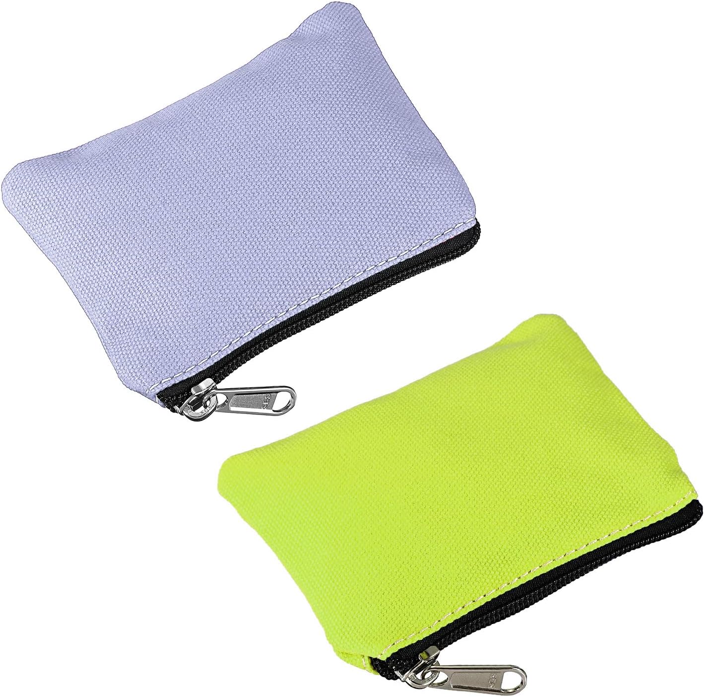 PATIKIL 3.5" x 5" Coin Purse Pouch, 2 Pcs Change Purses Small Organizer Bags with Zipper Canvas for Home, Light Purple/Fluorescent Green