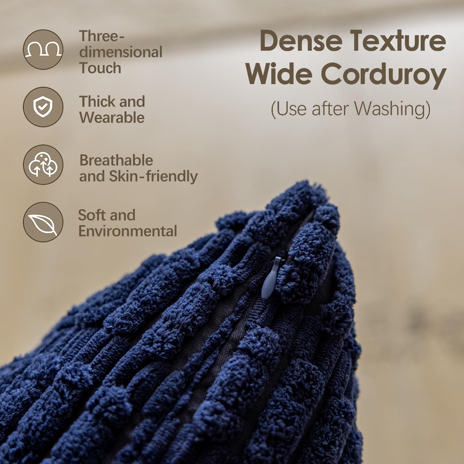 Home Brilliant Navy Pillow Covers 26x26 Large Solid Decorative Throw Pillows for Couch Soft Corduroy Striped Euro Shams for Sofa Bedroom Bench Patio, Set of 2, 26 x 26 inch, Navy Blue