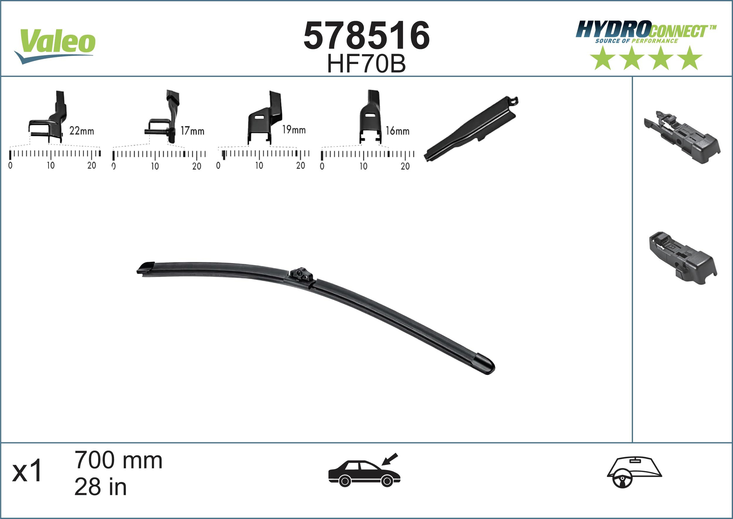 Valeo Hydroconnect Silecek Ford Kuga II (2014-2019), Opel Astra K (2019-2022), Peugeot 3008 (2009-2016), 5008 (2009-2017) (700 MM) 578516