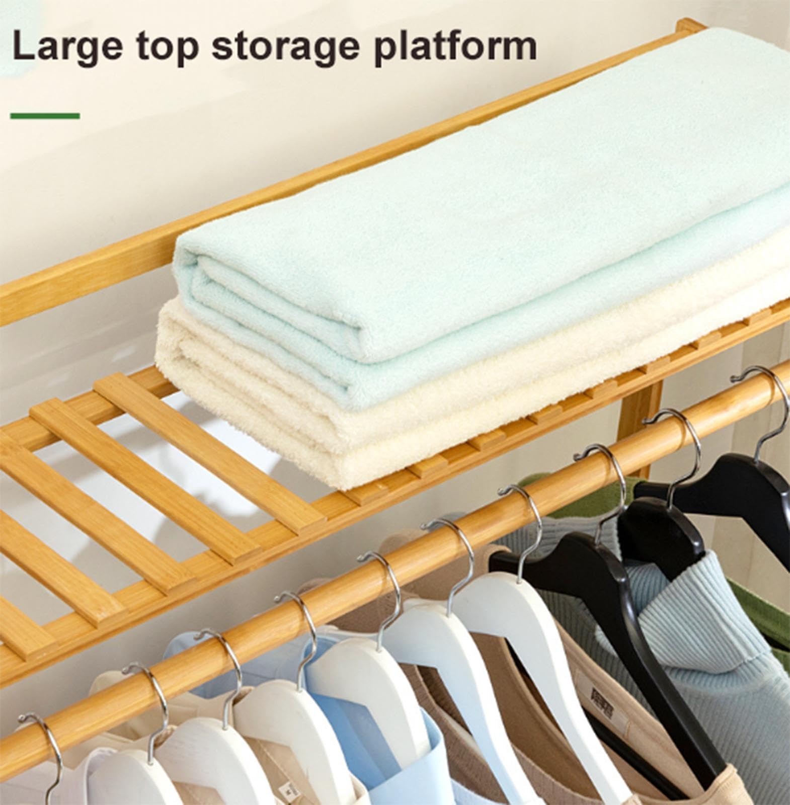 5-poziomowy bambusowy wieszak na ubrania z miejscem na buty, wolnostojący organizer do szafy z wiszącymi drążkami, idealny do sypialni i szatni, B-130 cm, trwały i stylowy