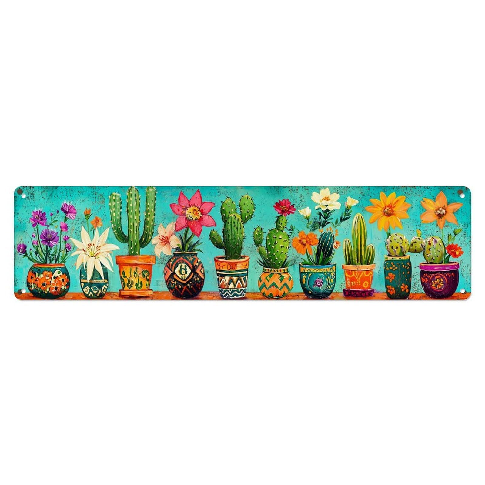 Colorful Cactus And Flower Pots Metal Tin Sign Plaque