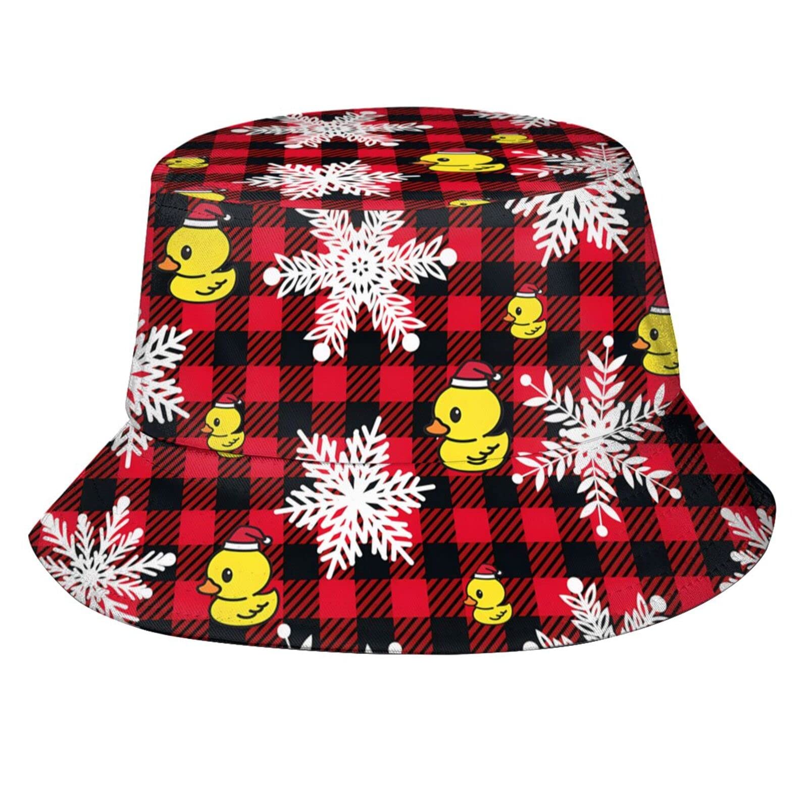 Christmas Duck Bucket Hat Snowy Duck Hat Travel Packable Sun Cap Outdoor Hat for Women Man