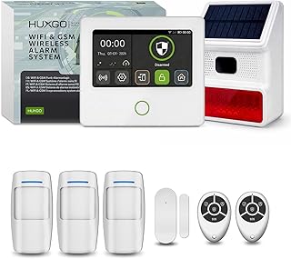 HXA502 Funk Alarmanlage Set für Haus mit externer Solar Sirene | GSM 4G + WiFi | drahtloses Alarmsystem mit 3X Bewegungsmelder, 1x Tür- & Fenstersensor | SMS-Benachrichtigungen