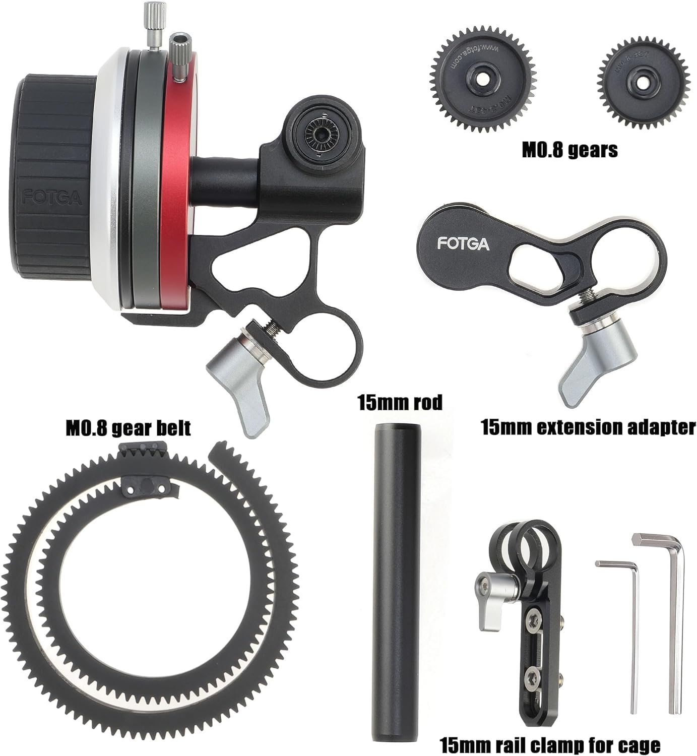 Hersmay Mini Follow Focus en métal avec stops A/B - Levier de mise au point - Compatible avec les rails de 15 mm - Amortissement des rails - Volant antidérapant pour appareil photo reflex numérique