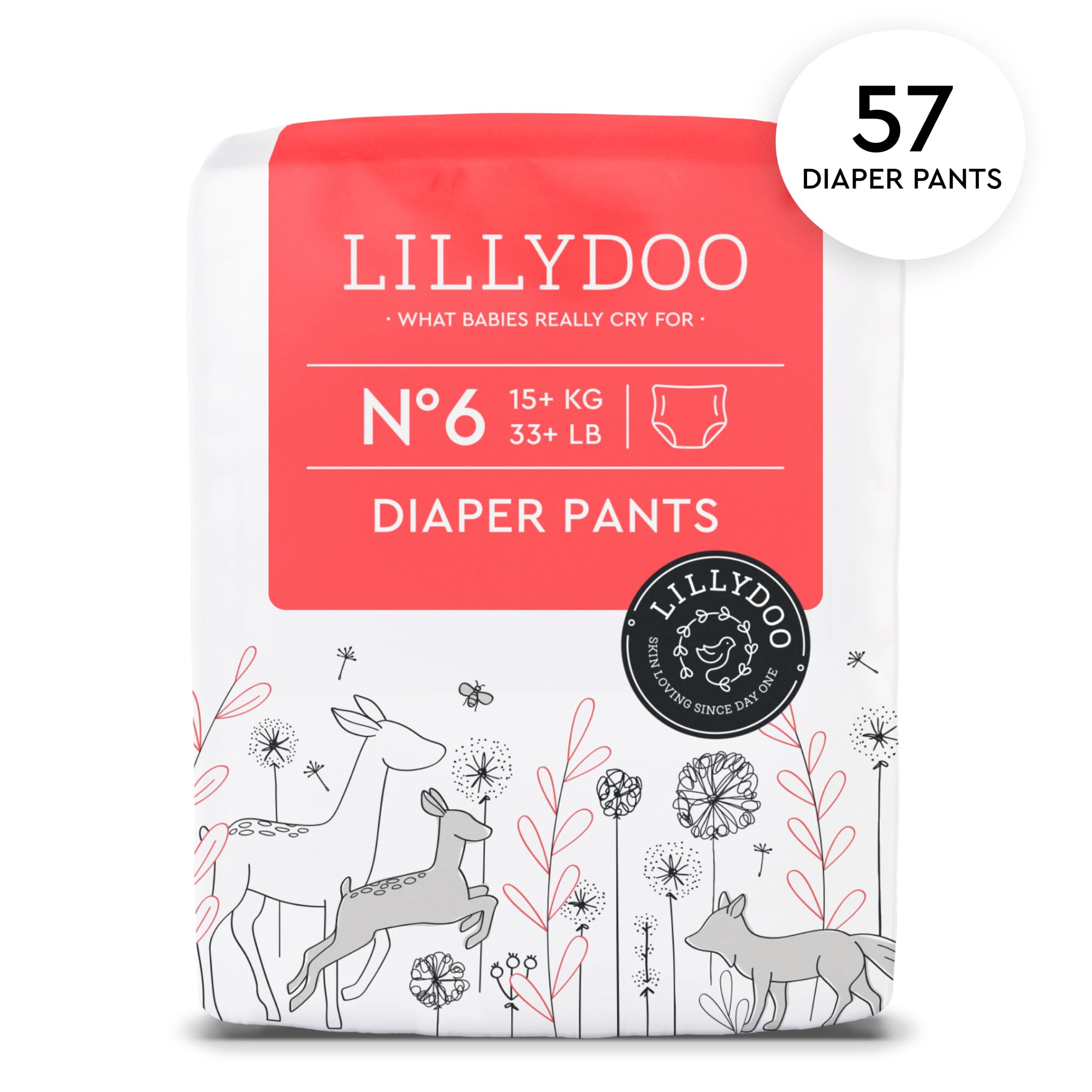 Diaper Pants Toddlers - Size 6 (33+ lbs), Half-Monthly Supply (57 Count), Skin-Friendly, Ultrasoft, Chlorine-Free, Snug Fit & Absorbent Pull On Diapers