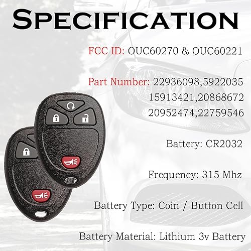 Miniatura 4 de Llavero de repuesto con control remoto de entrada sin llave, compatible con Chevy Silverado Avalanche Equinox Express Traverse GMC Yukon Sierra 1500