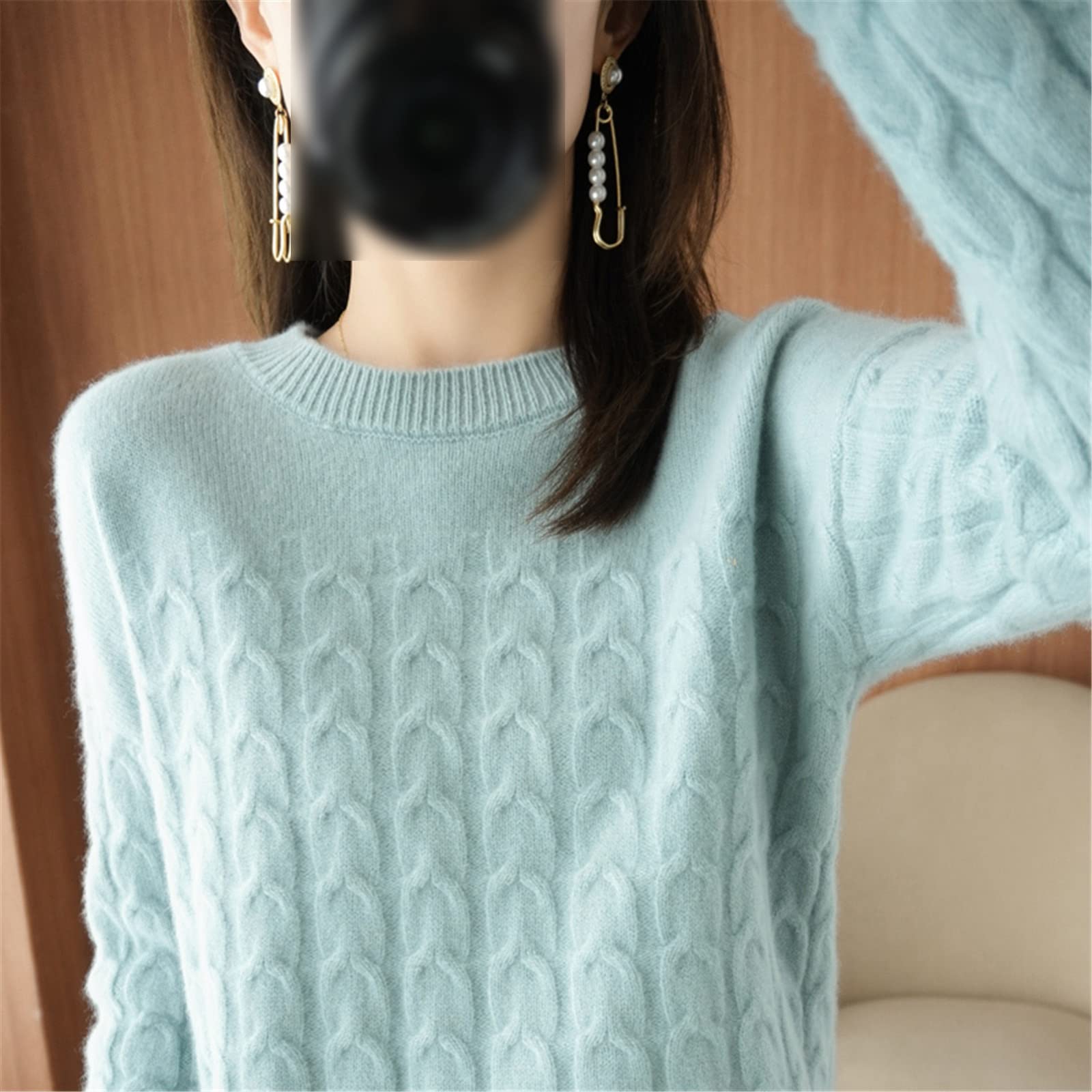 100% lana suéter de cachemira otoño invierno mujer O cuello jersey casual punto top chaqueta de manga larga, blanco, L