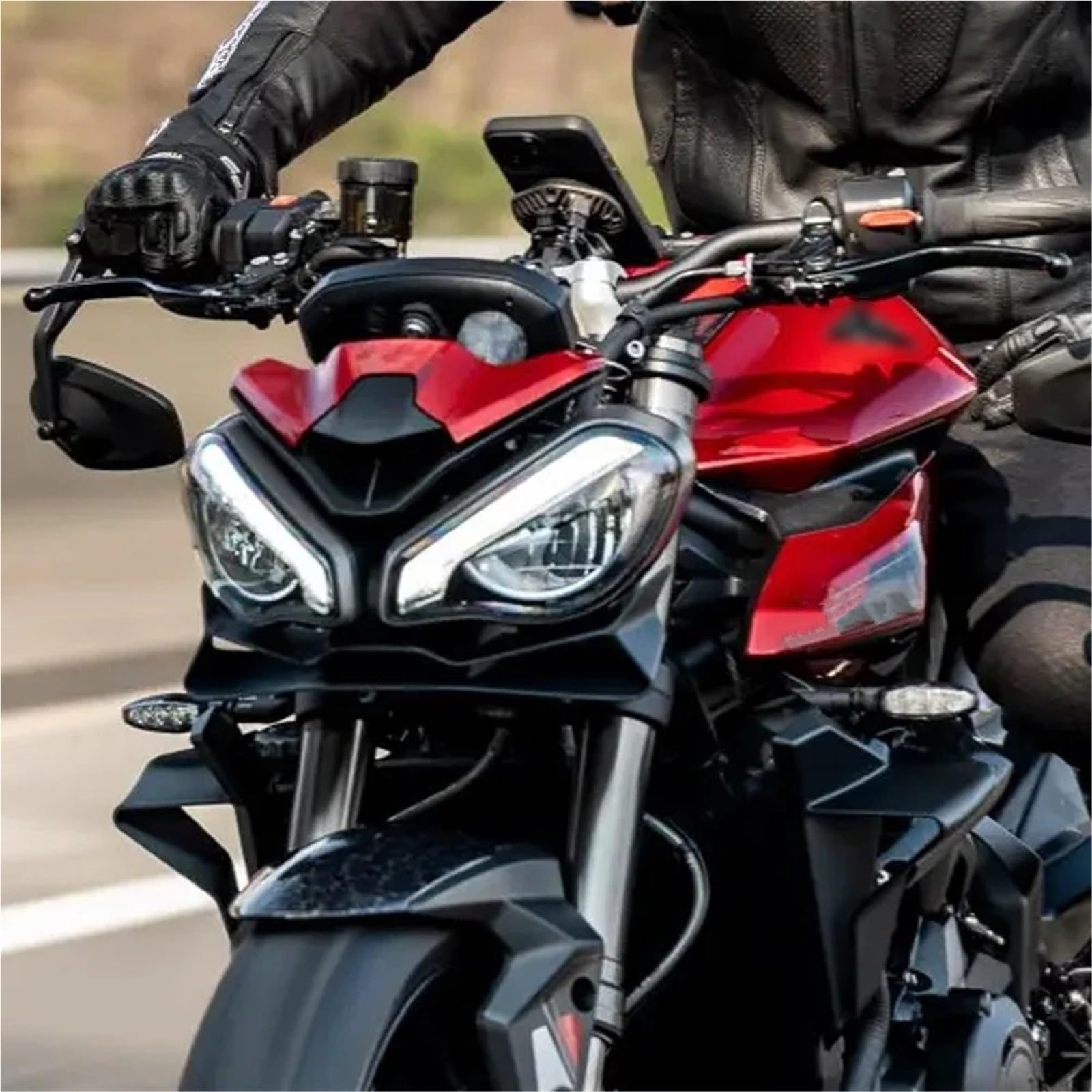 Divisor Parachoques Delantero Compatible con Street Triple 765 S RS 2017-2024 Street Triple 765 RS 2024 2023 Kit de alerones Frontales de carenado de ala Fija Motocicleta Alerón(Black)