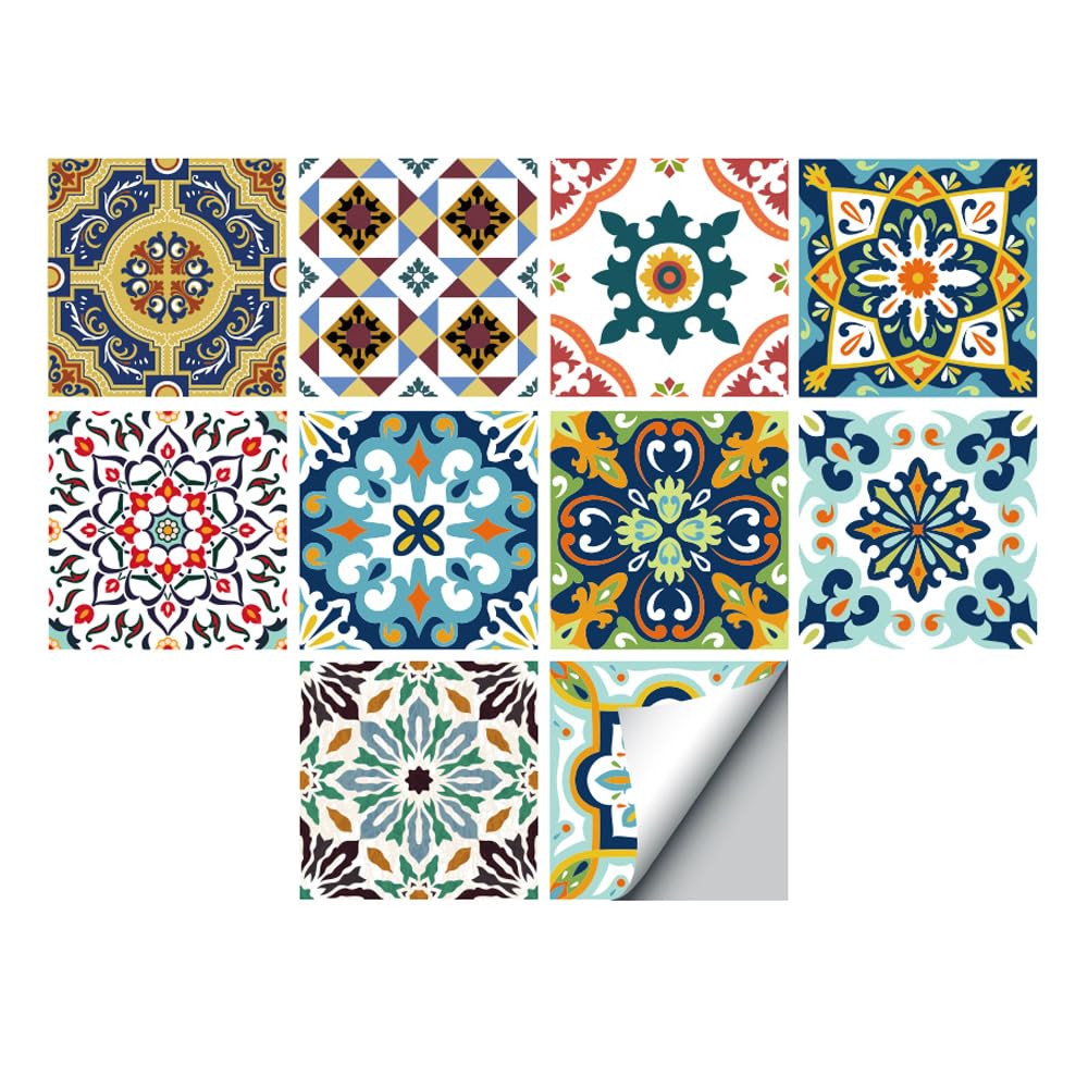 Alwayspon 30Pcs Peel&Stick Wall Tile Transfers Sticker, 15x15cm Self-Adhesive PVC Splashback Tile Decals for Kitchen Bathroom Home Decor, Mediterranean