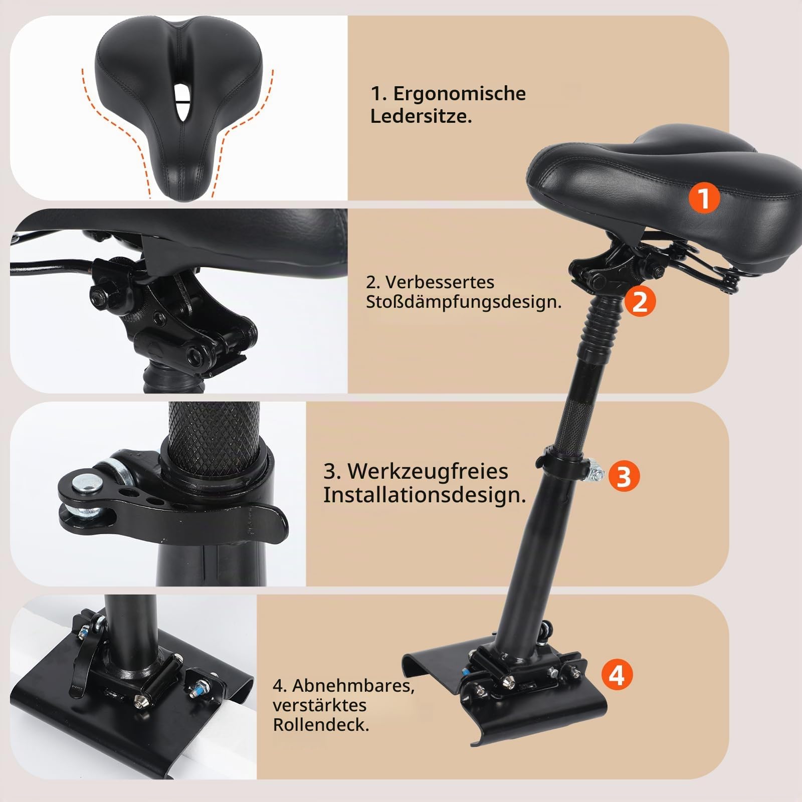 Elektrscooter Sitz für 13cm-19cm Geschwungenen Rändern Fußbretter, Universal Scootersitz Mit 40-58cm Höhenverstellung, Faltbarer Rollersitz, Elektroroller Sitzsattel Sitz Ersatzzubehör