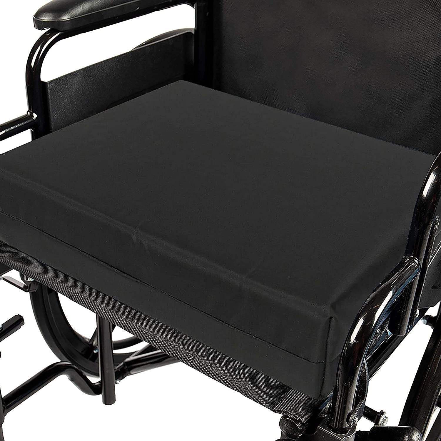 Pinkfairy Foam Large Seat Cushion - Perfect for Office Chair, and Wheelchairs Non Slip Smooth Pain Relief - Moister Wicking Vinyl Wipeable Black Zip Cover (20" x 18" x 4")