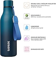 Vista 29 de BJPKPK Botellas de agua aisladas, botella de agua de metal de acero inoxidable de 18 onzas con correa, termo a prueba de fugas sin BPA, tazas